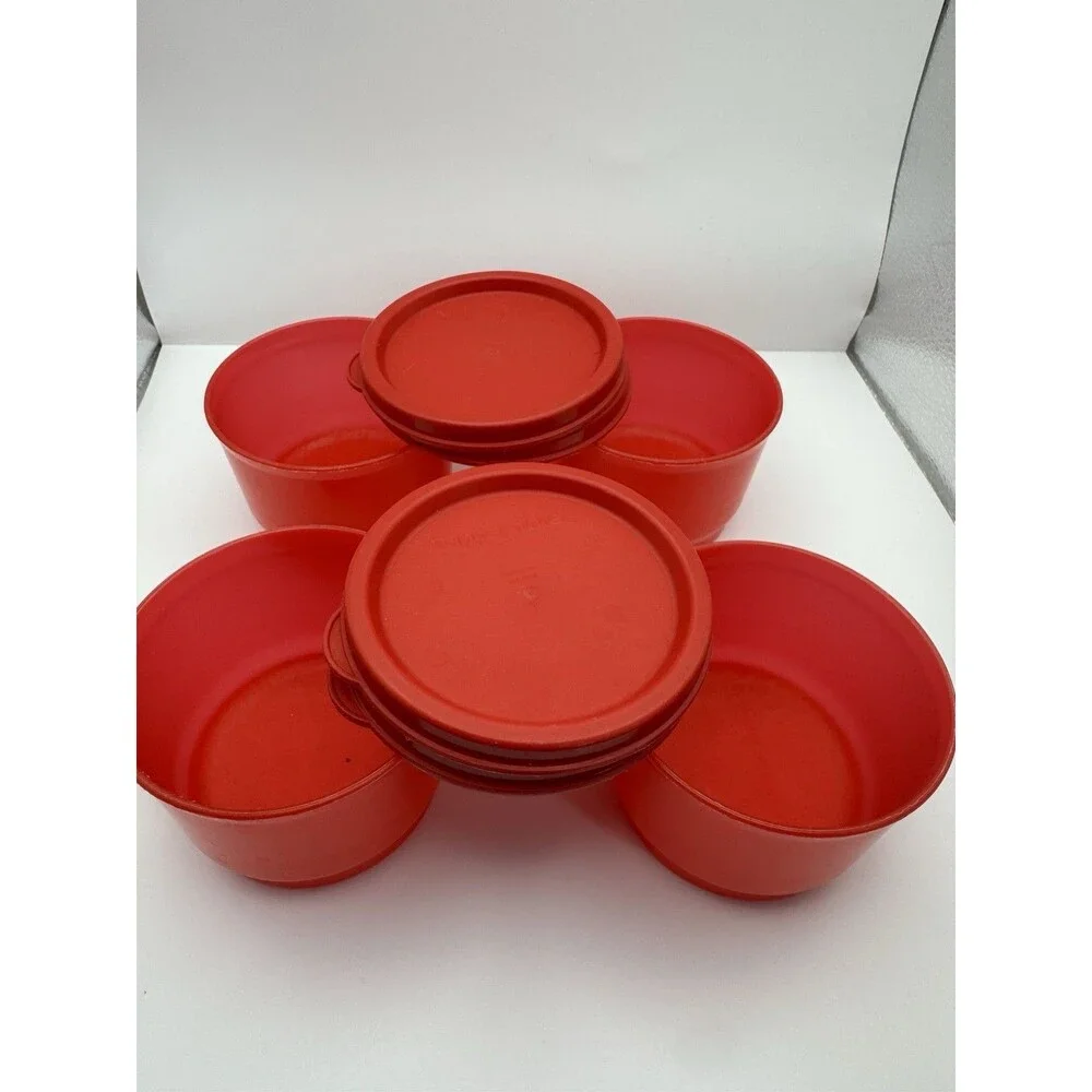 Tupperware Set of 4 Red 4 oz Containers with Red Lids Travel Grandmacore